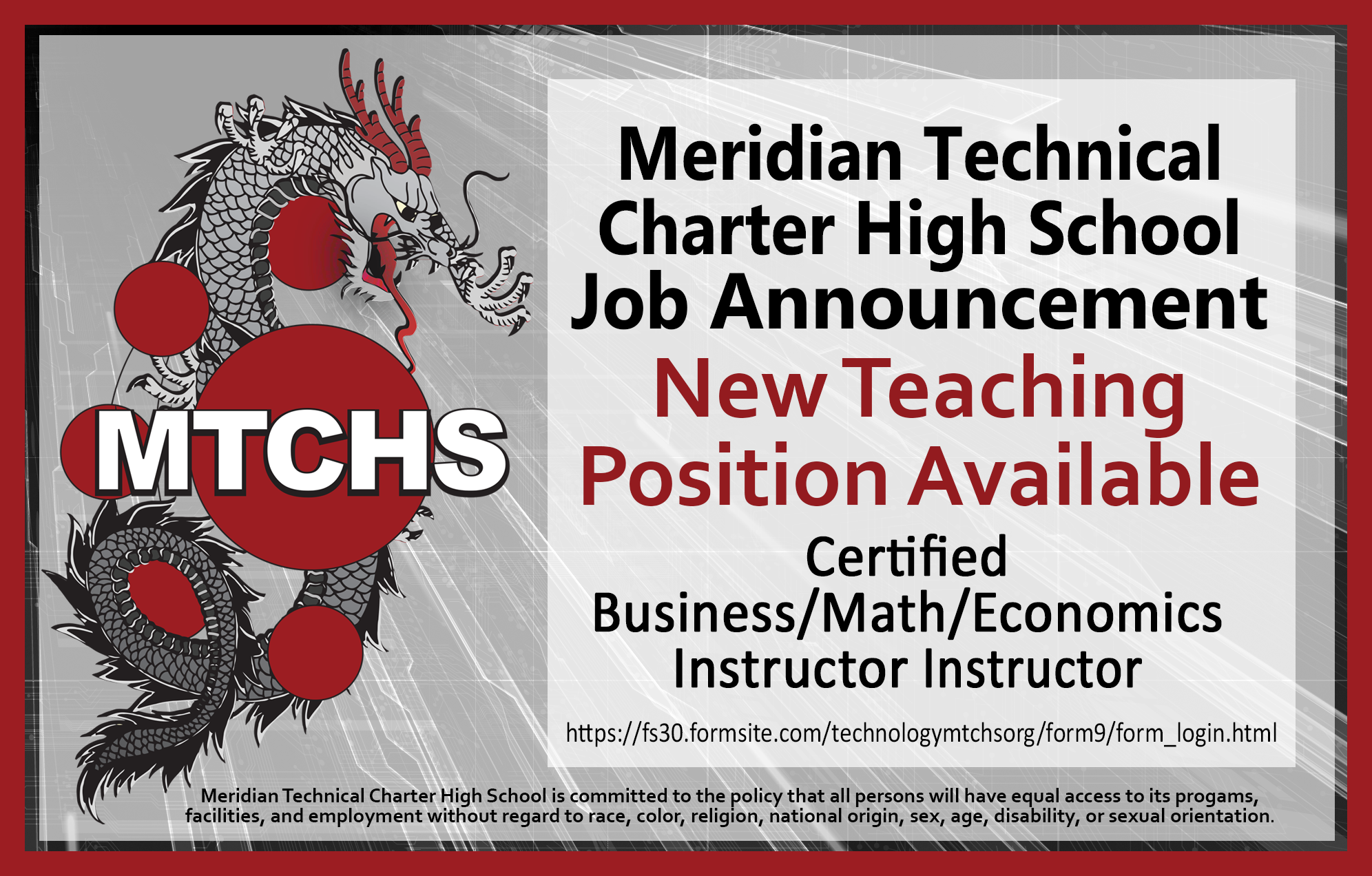 Second MTCHS Job Opening