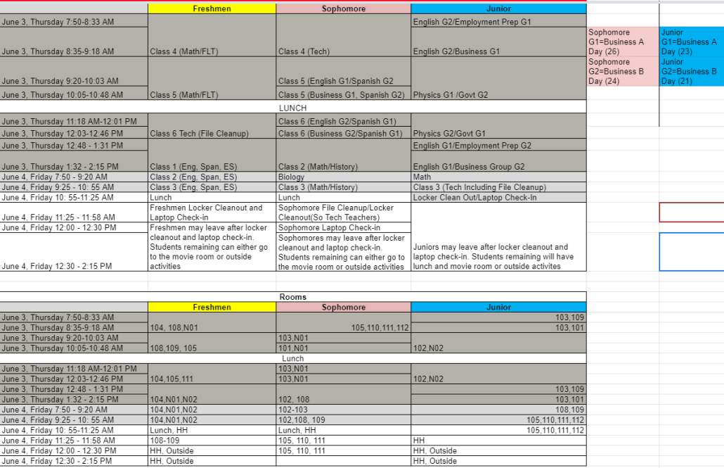 June 3, 4 Finals Schedule | MTCHS