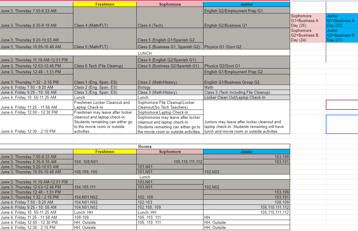 June 3, 4 Finals Schedule – MTCHS