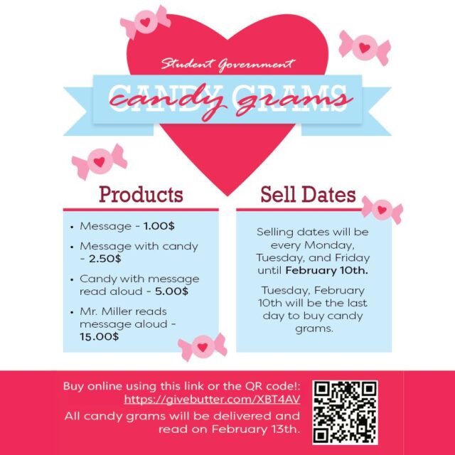 💘 Candy Grams are BACK at MTCHS! 💘
Want to make your student smile… or pretend they’re totally not smiling? 😏
Candy Grams are the perfect Valentine surprise—sweet, silly, or just the right amount of embarrassing.

🎁 Your options:
💌 $1 – A message
🍬 $2.50 – Message + candy
🎤 $5 – Message read out loud by students + candy
🎩 $15 – Message read by Mr. Miller himself + candy (iconic parent energy)

📅 IMPORTANT:
⏰ LAST DAY TO PURCHASE: FEBRUARY 10 ⏰
(No last-minute Cupid magic after that!)

💝 Candy Grams will be delivered February 13, and proceeds help support PROM—so your Valentine cheer goes a long way.

👉 Grab yours here before time runs out:
https://givebutter.com/XBT4AV

Go on… earn that dramatic “Moooom!” or “Daaad!” 😉

#MTCHSIdaho #MTCHSPTSO #studentgovernment #natstuco #MTCHSValentines #CandyGrams #ValentinesDayFun #SchoolSpirit
#PromSupport #SweetSurprise
#ParentWin💙🐲💌