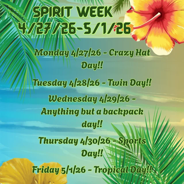🎉 It’s SPIRIT WEEK! 🎉
Brought to you by our amazing Student Government—get ready to show your creativity and school pride!

We can’t wait to see all the fun (and school-appropriate!) ideas our students come up with this week:

🎩 Monday: Crazy Hat Day
👯 Tuesday: Twin Day
🎒 Wednesday: Anything But a Backpack Day
🏈 Thursday: Sports Day
🌺 Friday: Tropical Day

The week wraps up with an Activity Day on Friday and our final Tech Party of the year—plus we’re excited to welcome our incoming 8th graders (next year’s freshmen!) to join the fun!

#MTCHSIdaho #natstuco #StudentGovernment