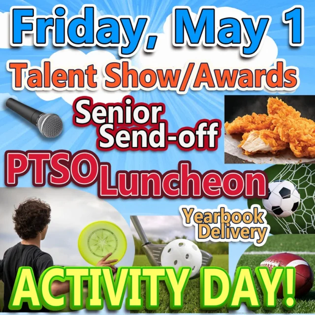 Friday, May 1st is going to be a big, busy, and unforgettable day at MTCHS! We have a packed schedule to celebrate our students and send our seniors off in style. 🎓✨

🎭 Morning Highlights
Talent Show & Awards Ceremony: Our students are ready to show off some talents we may have never seen before!  It's fun to see how accomplished they are!

Senior Salute & Send-off: We take time to honor the achievements of our graduating Class of 2026 as they prepare for their next big chapter.

Yearbook Delivery and Signing: Grab your pens and make those memories permanent!

PTSO Luncheon: A huge thank you to our amazing PTSO for sponsoring what is always a delicious feast for our students.

🕹️ Afternoon & After School
The fun doesn't stop after lunch! We’ll have a full afternoon of activities, followed immediately by our Tech Party after school! 💻🍕🎮

Parents: Check your email for specific timing and details regarding the luncheon and volunteer opportunities. Let’s make this a day to remember!

#MTCHSIdaho #ClassOf2026 #SeniorSendOff #TechParty #StudentLife #MayDayFun #ActivityDay